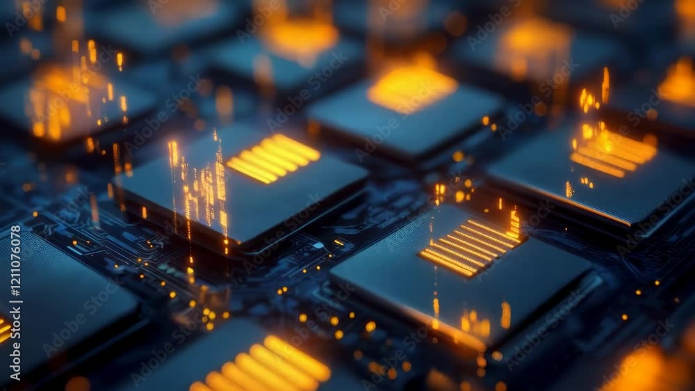 Aufkleber glowing circuit boards with dynamic sparks and energy flow in technological environment