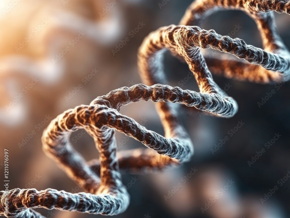 Poster detailed view of a dna double helix structure illuminated by soft natural light in a biological rese