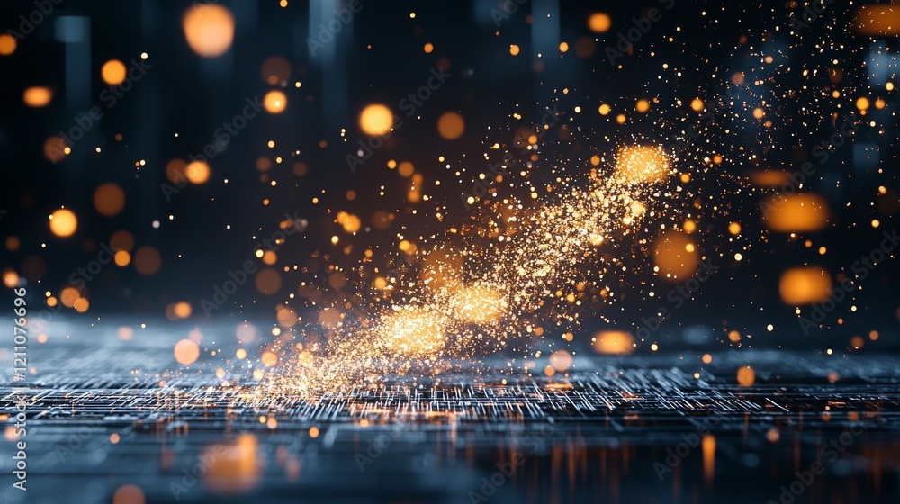 Poster bright sparks and shimmering particles dance across a dark floor creating a mesmerizing scene of lig