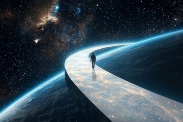 lone figure, spiritual cosmic journey, metaphysical exploration