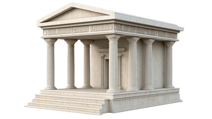 Obraz premium A classical architectural structure featuring tall columns, a pediment, and a broad staircase, showcasing intricate details and a solid stone appearance Isolate.