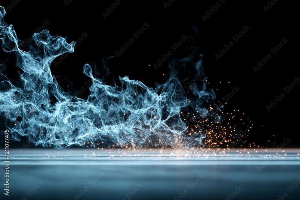 Aufkleber dynamic burst of blue smoke and sparks creating an ethereal visual effect in a dark setting