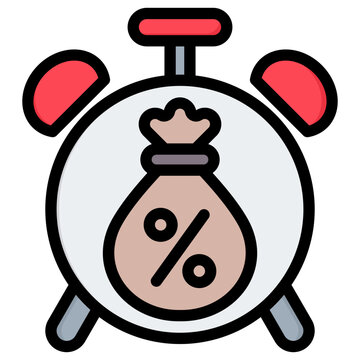 alarm clock with money bag and percentage clip art preview