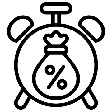 alarm clock money bag percentage icon clip art preview