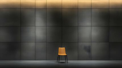 Modern Minimalist Room with Single Chair and Dark Wall Panels