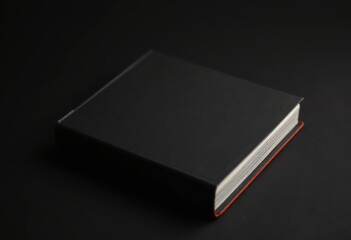 A minimalist black book with a blank cover rests on a dark surface, creating an elegant mockup suitable for design projects and presentations.