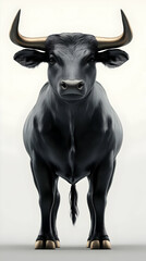 Naklejka premium A Majestic Black Bull Stands Proudly, Displaying Its Powerful Physique and Imposing Horns