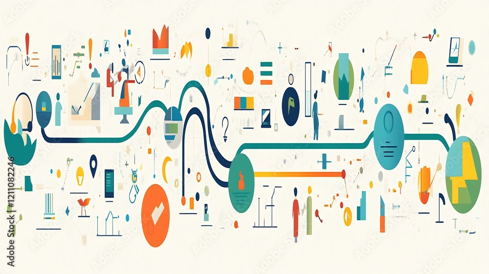 Poster abstract visual representation of business processes and data flow