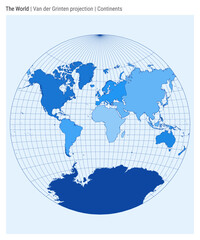 World Map in Van der Grinten projection. High detail vector illustration of continents for infographics, education, reports, and presentations.
