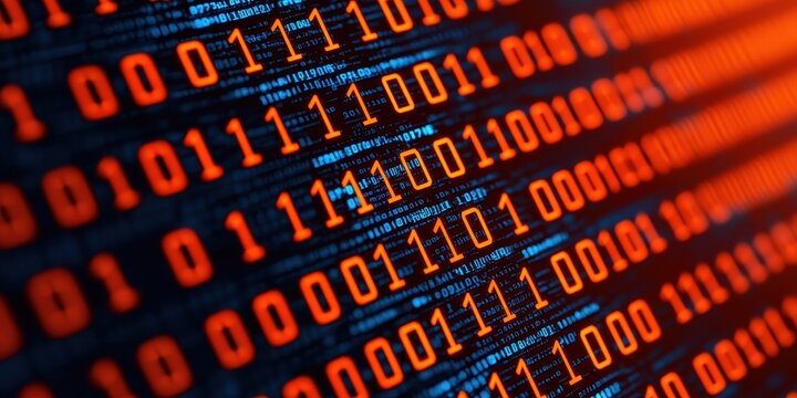 Digital Binary Code Background with Orange and Blue Colors