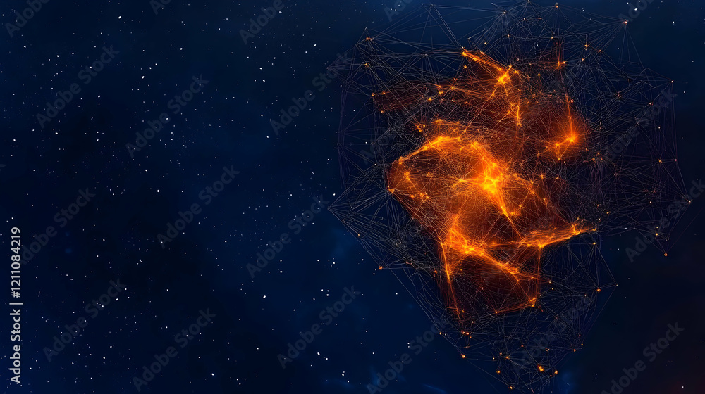 Poster Abstract Network of Glowing Lines and Nodes Creates a Cosmic Web Against a Starry Sky