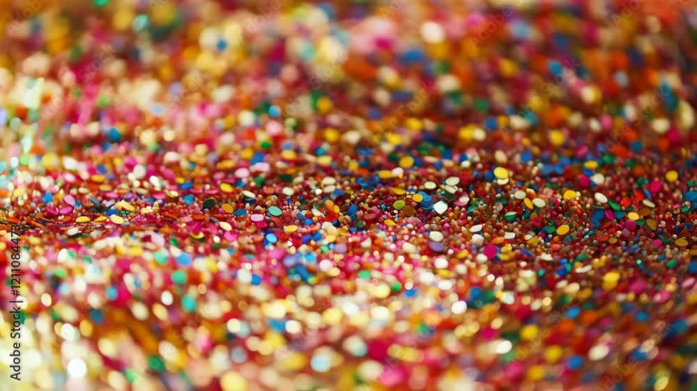 Poster vibrant multicolored glitter shimmering in dynamic closeup sparkle sequence