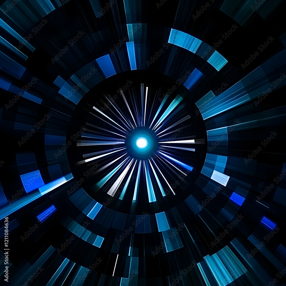 Poster abstract background creates dynamic visual with blue light rays radiating outward intensely
