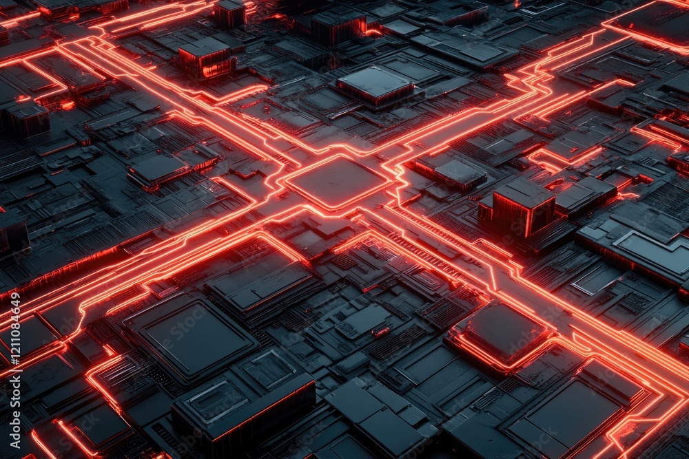 Poster neon circuits: abstract 3d render