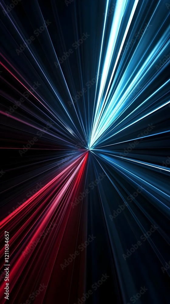 Poster abstract background with red and blue light rays radiating outward dynamically