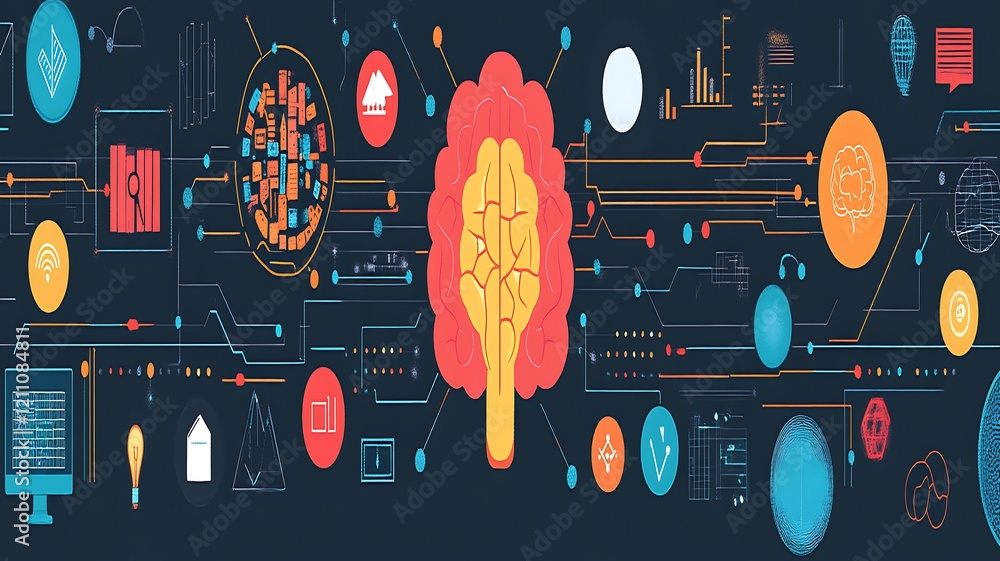 Aufkleber digital brain network illustrating data connectivity and processing