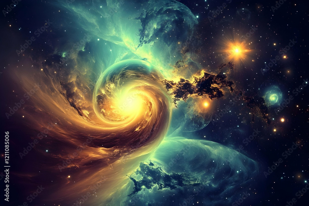 Poster cosmic swirl: nebula and stars merge dynamically in an abstract space illustration