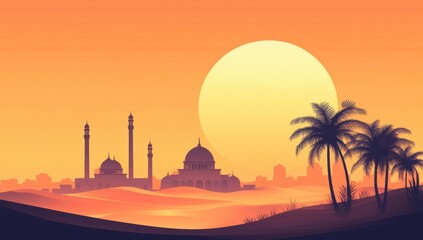 Obraz premium Sunset over Desert Mosque