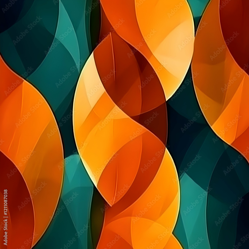 Poster abstract background with smooth orange and teal curves flowing dynamically together