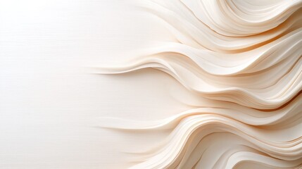 Fototapeta premium Elegant cream-colored abstract waves flowing across a clean white background with soft studio lighting.