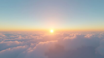 A serene sky transitioning from clear blue to warm orange-yellow near the horizon, with delicate wispy clouds and a soft diffused glow at sunrise or sunset.