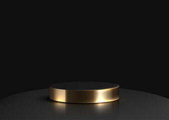 Luxury 3D Cylindrical Podium with Gold Base and Black Top for Product Display and Showcase