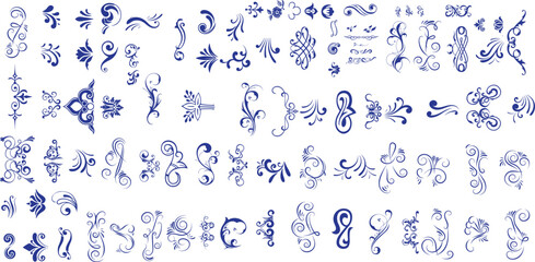Decorative swirl and spiral vector silhouette set, perfect swirl for graphic design. 