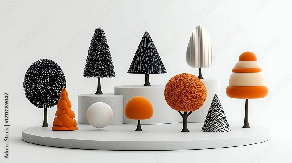 Aufkleber a whimsical arrangement of colorful, abstract trees in various shapes and patterns on a circular dis