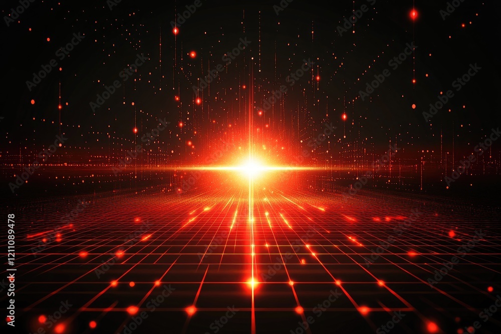 Aufkleber red grid: digital data streams glow
