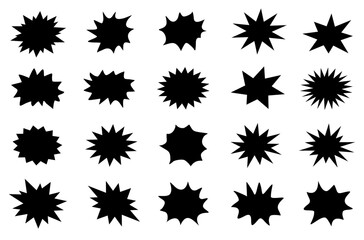 Comic explosion vector illustration. starburst designs in black color, star comic silhouettes