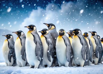 Obraz premium Emperor Penguin Huddle Blizzard Antarctica Snowstorm Wildlife Photography