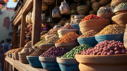 Vibrant Marketplace with Spices and Dried Fruits