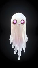 3D White Ghost Dripping Melts on Dark Background with Glowing Pink Eyes