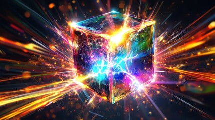 Obraz premium Luminous Cube Energy Burst Abstract Art