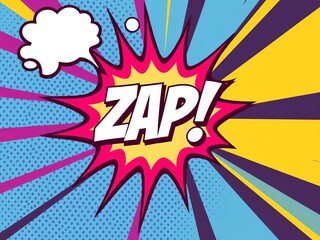 Colorful comic book style background featuring bold lines and pop art elements, zap, vibrant, action