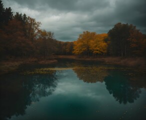 Obraz premium autumn trees reflected in water