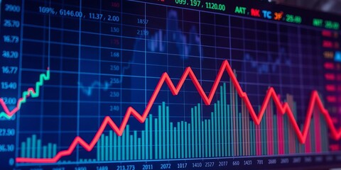 Graph showing decreasing property values and falling stock market, analyzing sales data during economic crisis, falling value, sales data, negative market