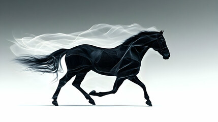 Naklejka premium Abstract Black Horse Runs Gracefully with Flowing Mane and Tail, Digital Art Illustration