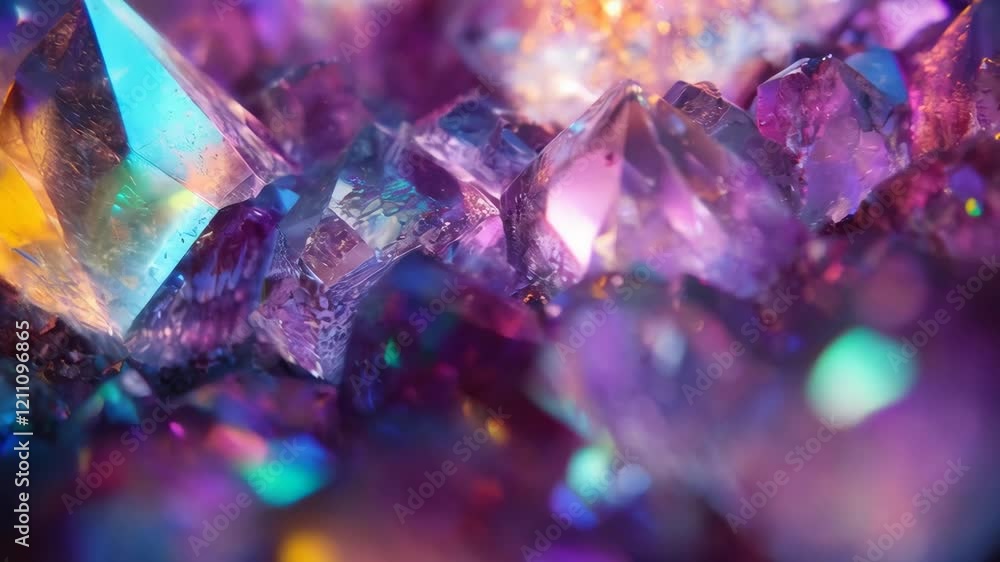 Poster vibrant crystals shimmering with colorful light in enchanting macro sequence