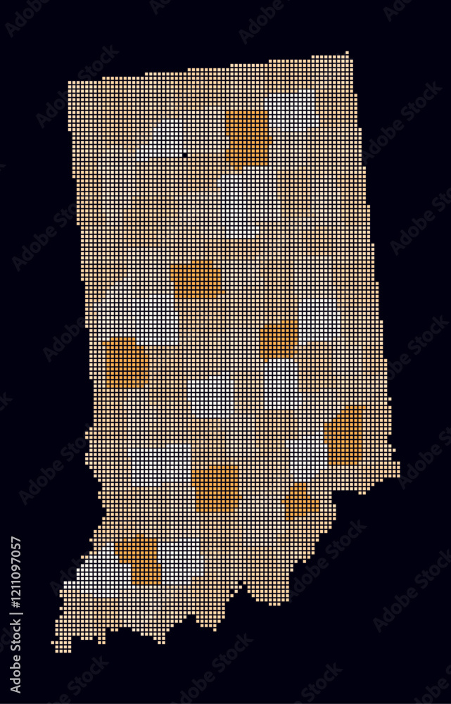 Aufkleber indiana dotted map. digital style map of the state on a dark background. indiana shape with square d