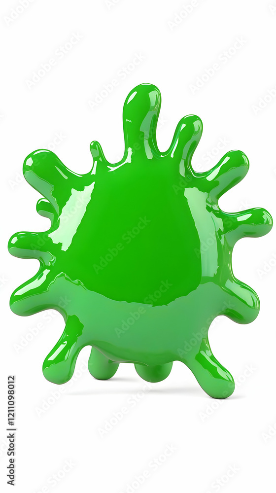 Poster 3d render of a glossy green blob splattering dynamically on a white background