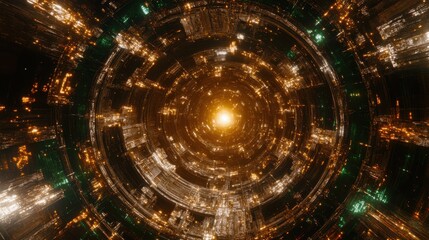 Fototapeta premium Abstract Golden and Green Circular Light Tunnel