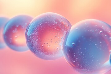 Abstract bubble-like shapes on a pastel-colored background with prominent white space, in a minimalistic and iridescent style.