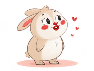 Naklejka premium cartoon, animal, rabbit, bunny, vector, illustration, easter, love, heart, cute, holiday, toy, baby, cow, animals, funny, character, happy, pink, art, fun, gift, smile, design, drawing