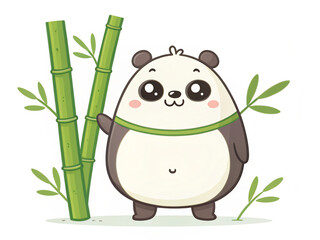 panda with bamboo. panda, bamboo, animal, bear, cartoon, vector, nature, illustration, china, zoo, wildlife, cute, mammal, asia, tree, baby, wild, fun, plant, design, art, forest, grass, black, charac