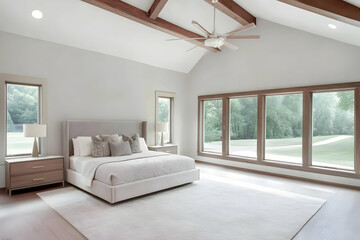 Fototapeta premium Modern Bedroom Design Showcases Elegant Decor with Natural Light Accenting the Tranquil Ambiance.