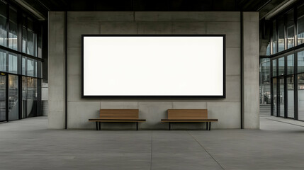 Blank Billboard Mockup on Concrete Wall with Benches Displays Advertisement Effectively and Stylishly