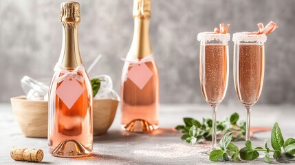 Sparkling Rosé Bottles and Flutes for Galentine's Day Celebration