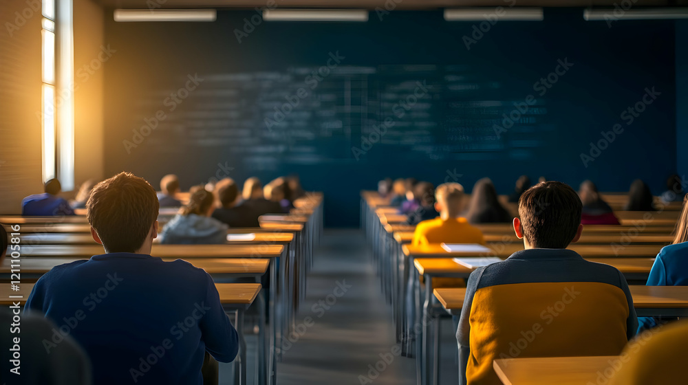 Aufkleber students attend a lecture in a modern classroom with sunlight streaming in