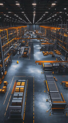 Fototapeta premium Modern Factory Interior with Automated Machinery and Organized Storage Efficiently Streamlines Production Processes.